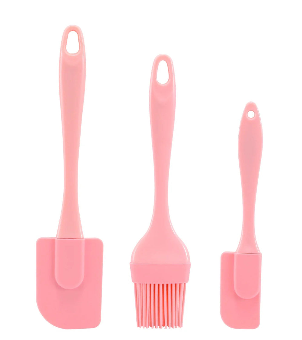 Pink Silicone Spatula & Basting Brush Set-Heat Resistant, Nonstick Safe