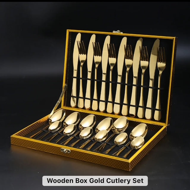 24-Piece Silver & Gold Cutlery Set – Spoons,Knife & Fork Household Set