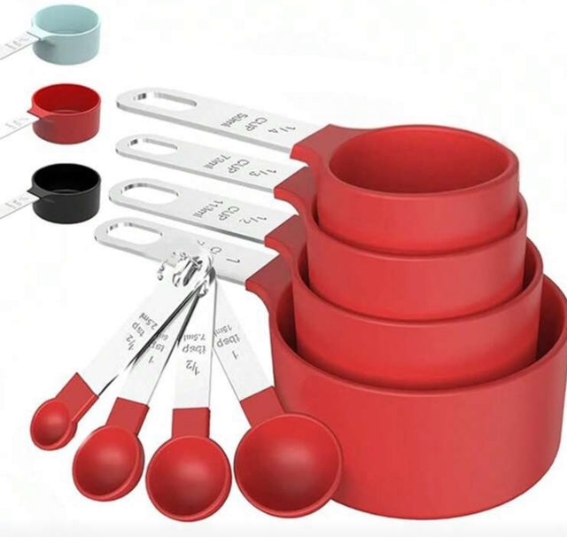 Red Measuring Cup & Spoon Set – Stainless Steel