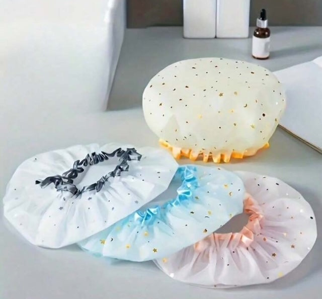 4 Pcs Double-Layer Waterproof Shower Caps