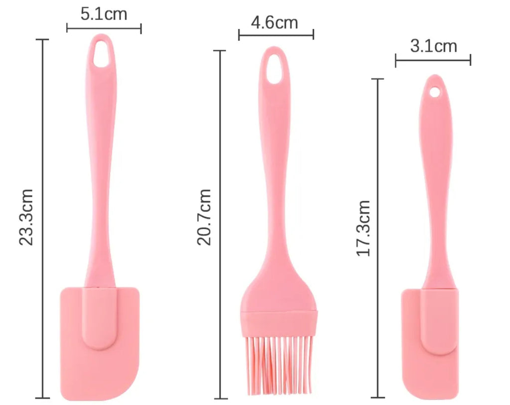 Pink Silicone Spatula & Basting Brush Set-Heat Resistant, Nonstick Safe