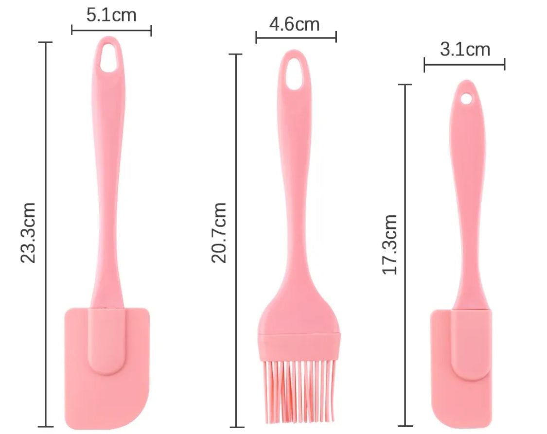 Pink Silicone Spatula & Basting Brush Set-Heat Resistant, Nonstick Safe