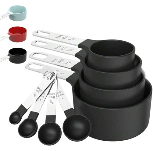 Black Measuring Cup & Spoon Set – Stainless Steel