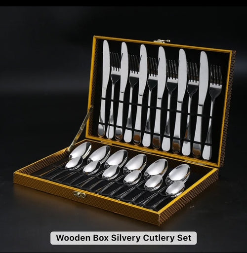 24-Piece Silver & Gold Cutlery Set – Spoons,Knife & Fork Household Set
