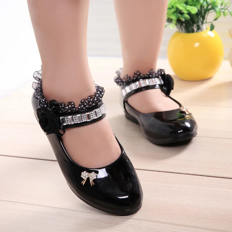 2021 New Children Elegant Princess PU Leather Sandals Kids Girls Wedding Dress Party Beaded Shoes For Girls