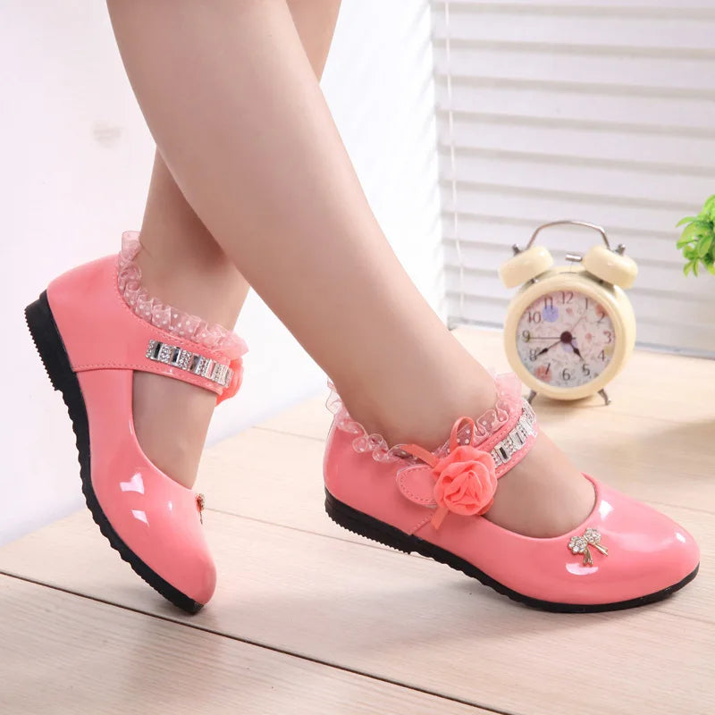 2021 New Children Elegant Princess PU Leather Sandals Kids Girls Wedding Dress Party Beaded Shoes For Girls