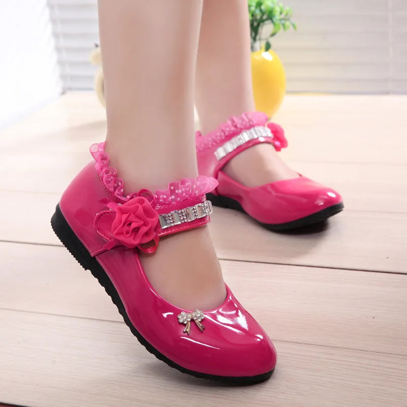 2021 New Children Elegant Princess PU Leather Sandals Kids Girls Wedding Dress Party Beaded Shoes For Girls