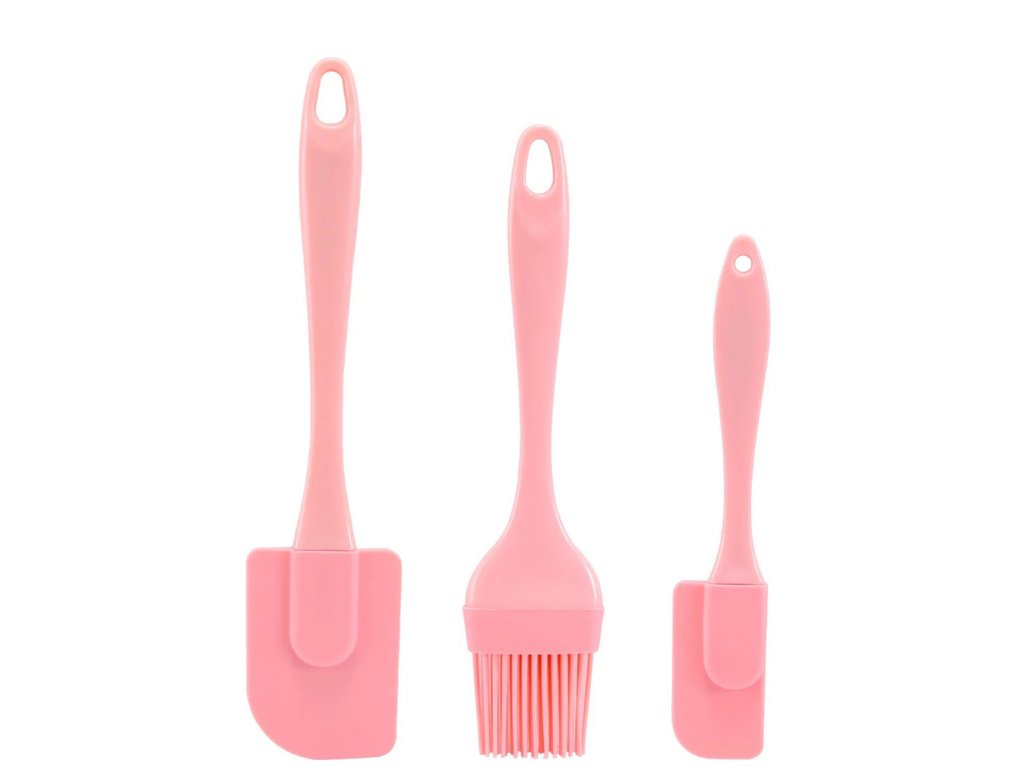 Pink Silicone Spatula & Basting Brush Set-Heat Resistant, Nonstick Safe