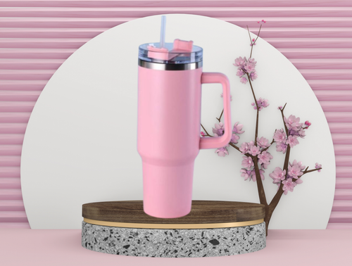 40 oz White Tumbler – Handle & Straw, Portable Drinkware