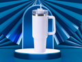 40 oz White Tumbler – Handle & Straw, Portable Drinkware