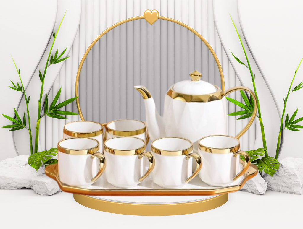 Enjoy Your Luxury Pink Tea Set – 7 Cups, Kettle & Tray