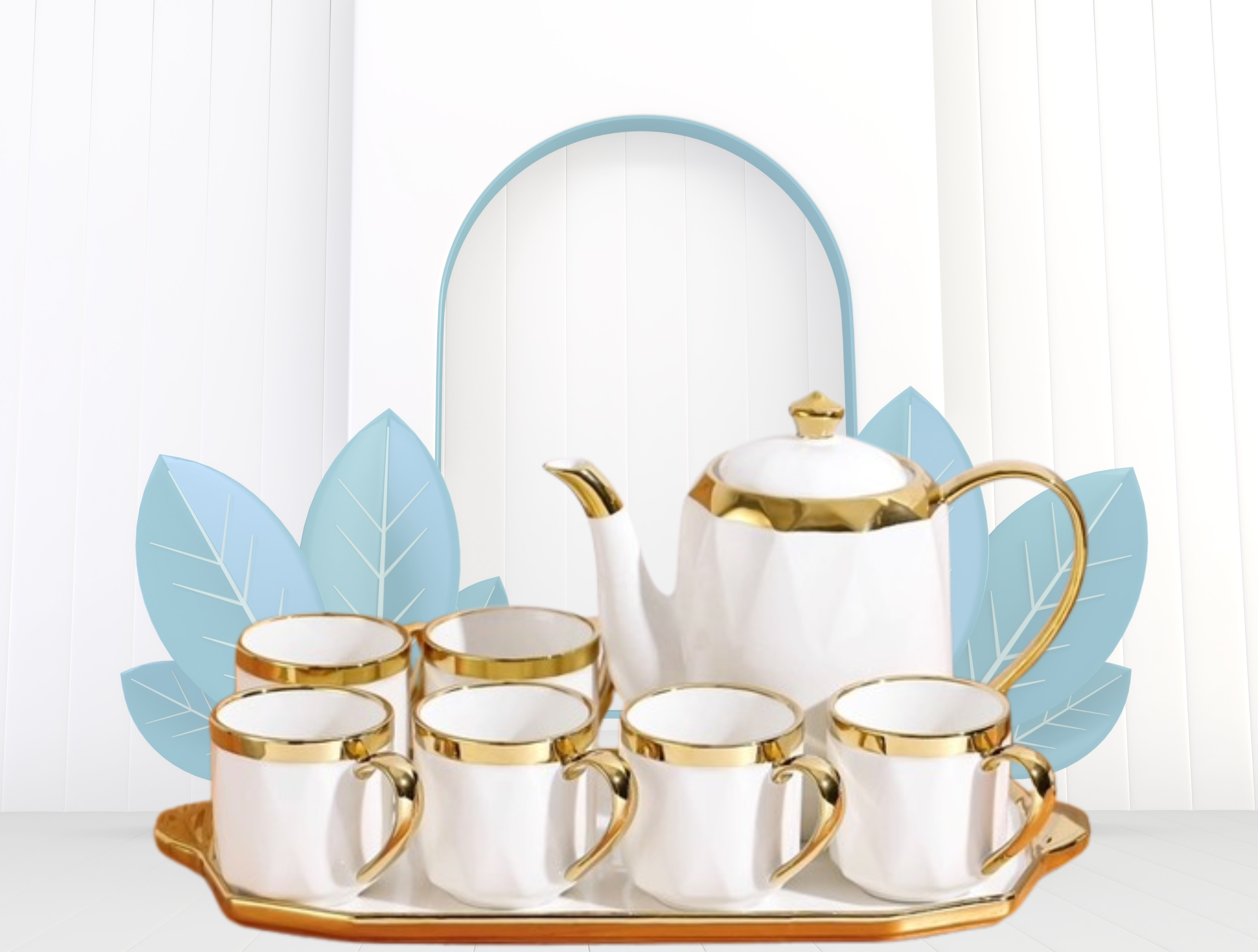 Enjoy Your Luxury Pink Tea Set – 7 Cups, Kettle & Tray