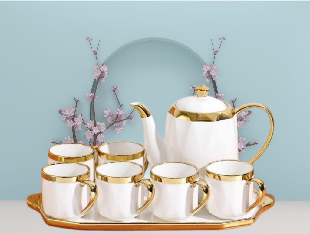 Enjoy Your Luxury Pink Tea Set – 7 Cups, Kettle & Tray