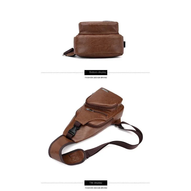 Mens Chest Bag With Headphone Jack Usb Shoulder Strap