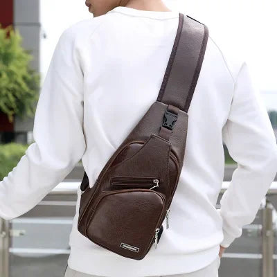 Mens Chest Bag With Headphone Jack Usb Shoulder Strap
