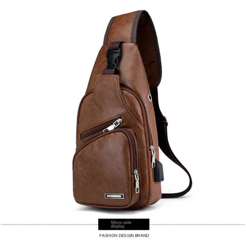 Mens Chest Bag With Headphone Jack Usb Shoulder Strap
