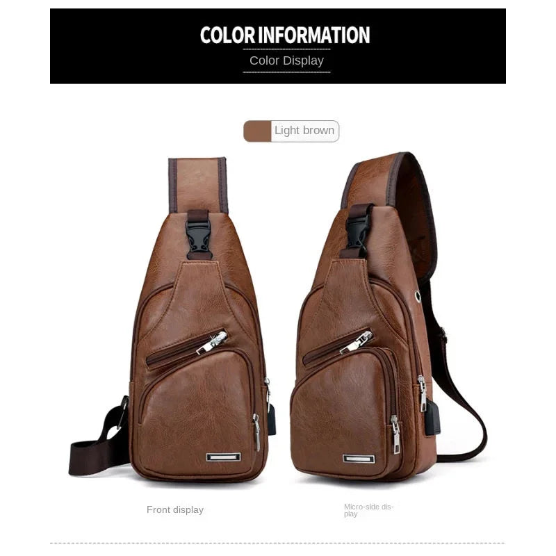 Mens Chest Bag With Headphone Jack Usb Shoulder Strap