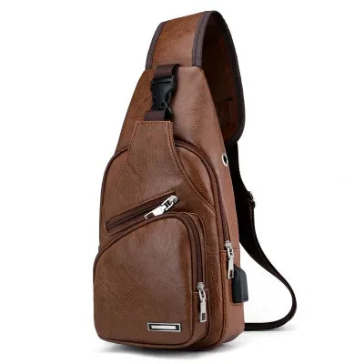 Mens Chest Bag With Headphone Jack Usb Shoulder Strap