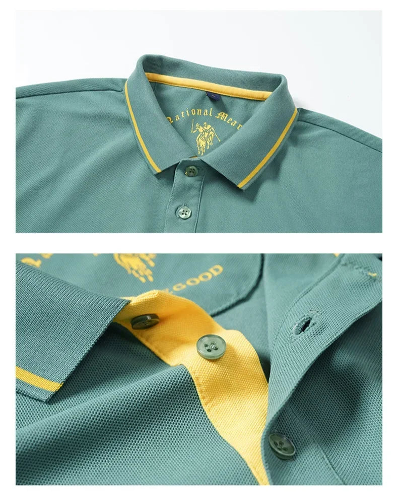 summer Men's Short Sleeve Embroidered Polo T-Shirt Lightweight Casual Streetwear Lapel Vintage Business tshirts