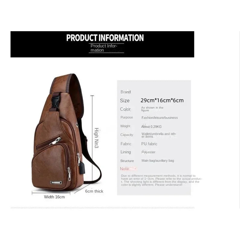 Mens Chest Bag With Headphone Jack Usb Shoulder Strap