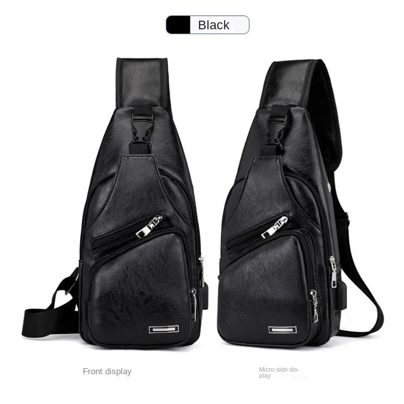 Mens Chest Bag With Headphone Jack Usb Shoulder Strap