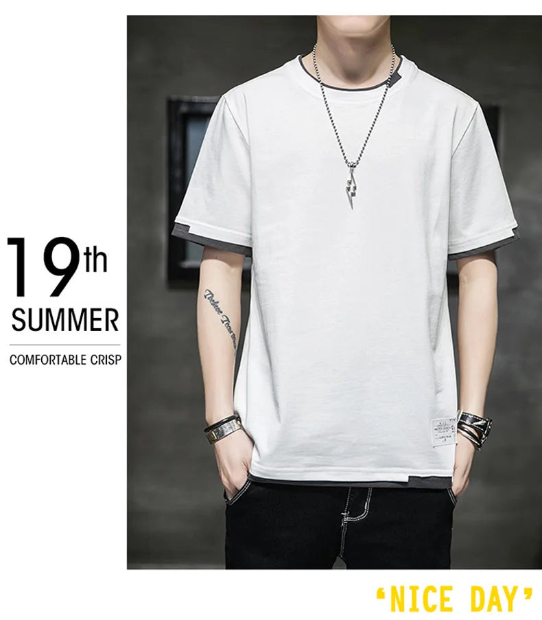 FGKKS 2024 Casual T-shirt For Men Pure Cotton Breathable Fashion Short Sleeve High Quality Design Casual T-shirt For Men