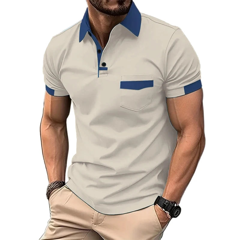 Summer Men's Short Sleeve T Shirts Solid Color Polo Shirt Breathable Loose Basic Shirts for Men Lightweight Tops with Pockets