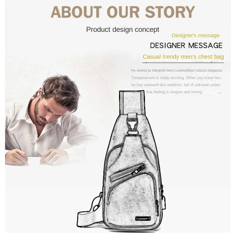 Mens Chest Bag With Headphone Jack Usb Shoulder Strap