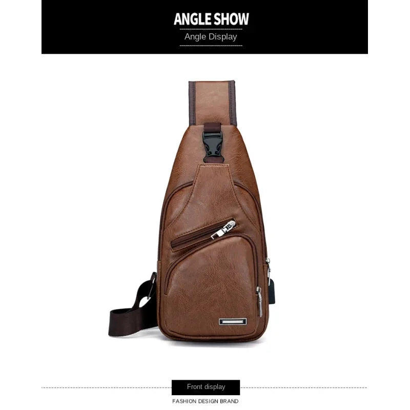 Mens Chest Bag With Headphone Jack Usb Shoulder Strap