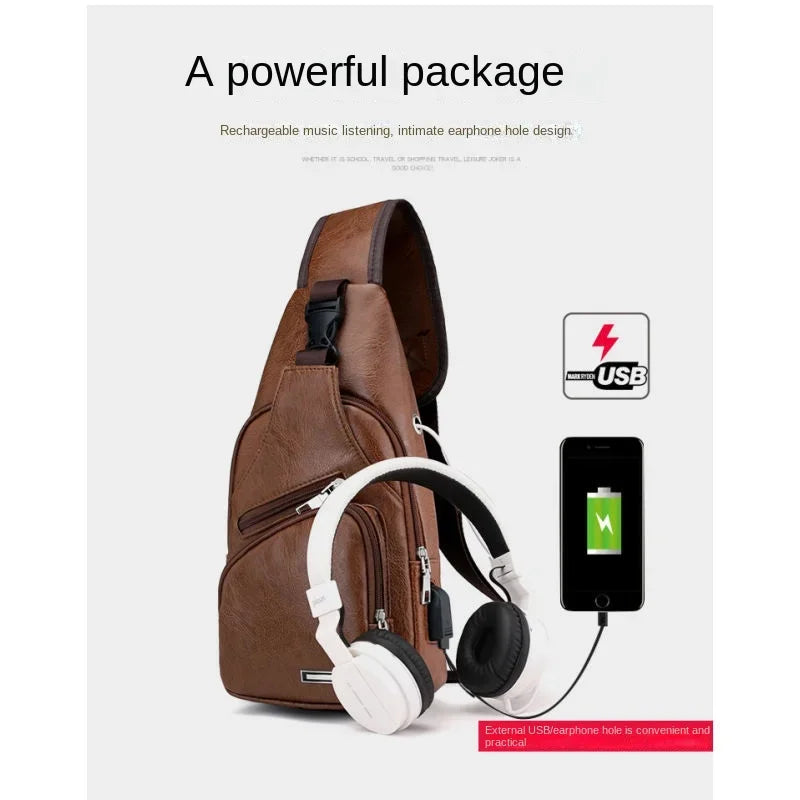 Mens Chest Bag With Headphone Jack Usb Shoulder Strap