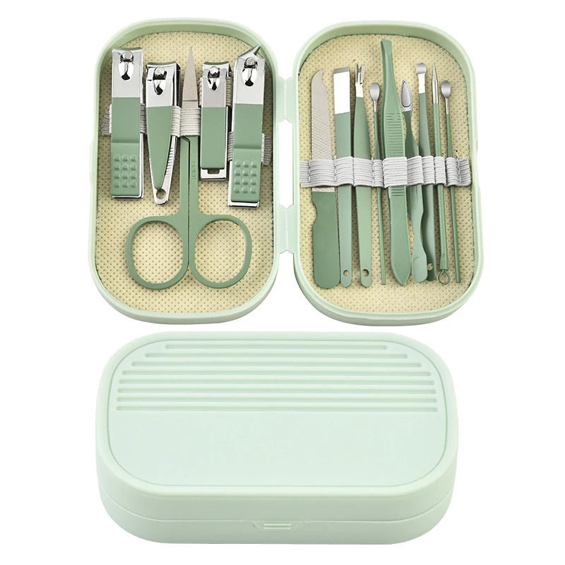 14 Piece Deluxe Manicure & Pedicure Set Pink And Blue Stainless Steel Nail Scissors, Clippers, Ear Digging Spoon for Men & Women