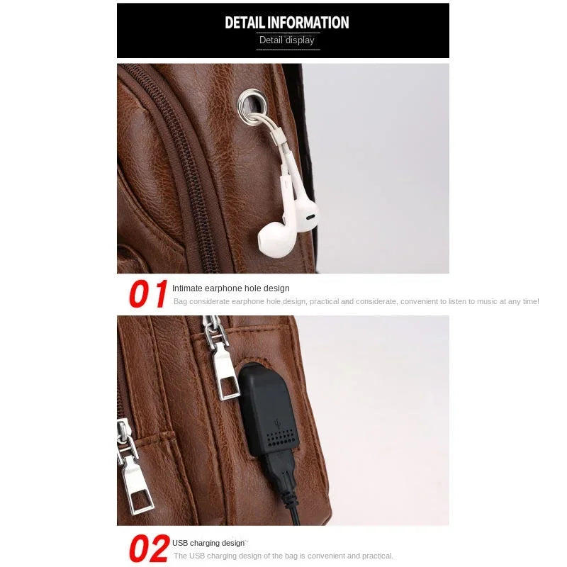 Mens Chest Bag With Headphone Jack Usb Shoulder Strap