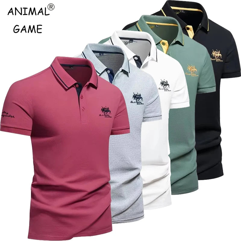 summer Men's Short Sleeve Embroidered Polo T-Shirt Lightweight Casual Streetwear Lapel Vintage Business tshirts