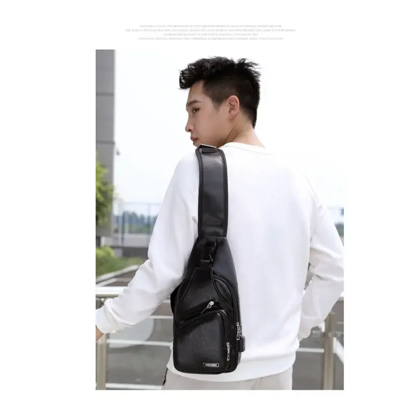 Mens Chest Bag With Headphone Jack Usb Shoulder Strap