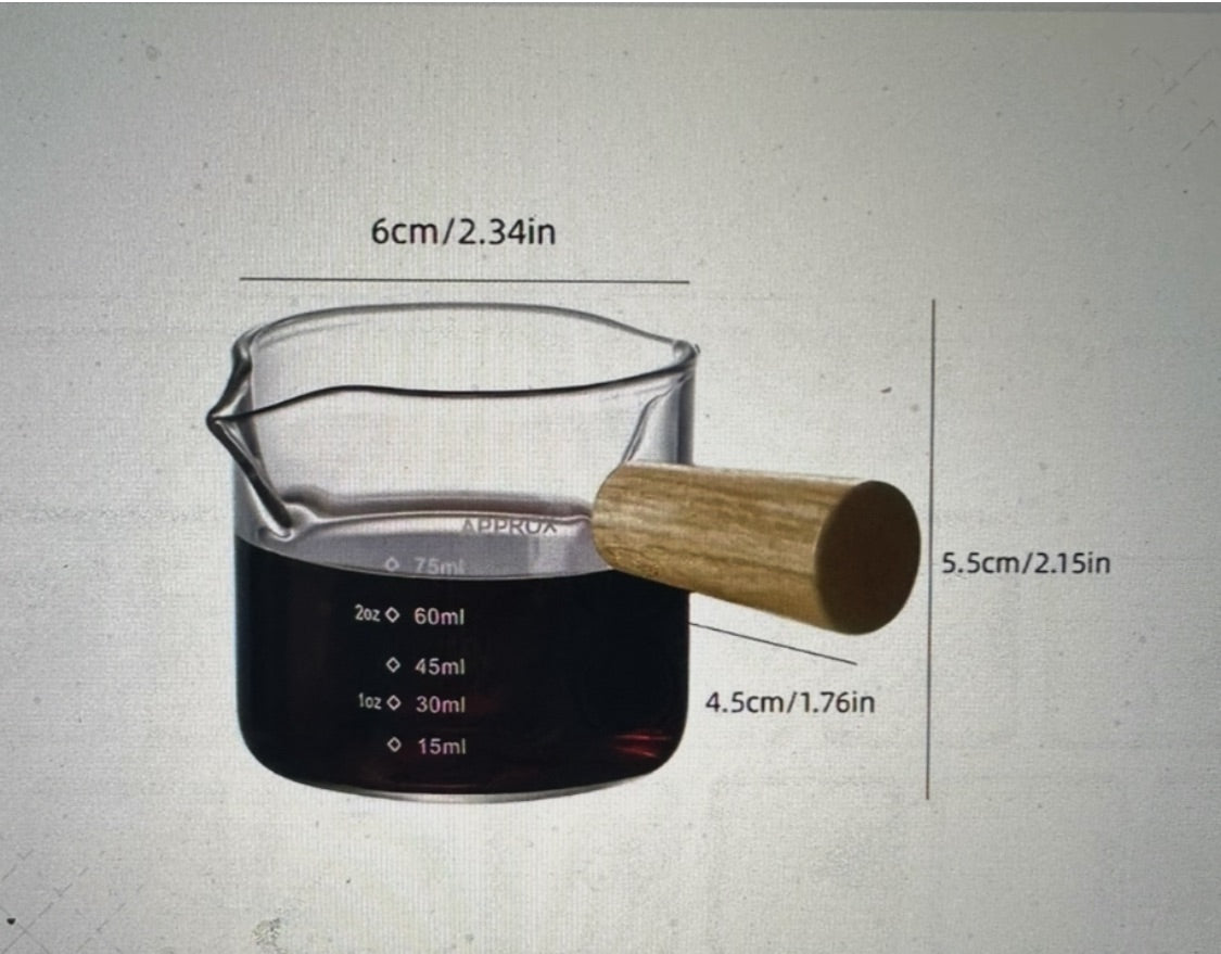 Hot Glass Measuring Cup – Wooden Handle for Coffee, Milk & Honey