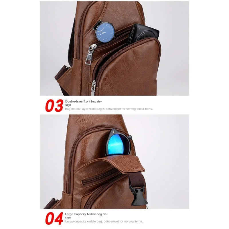 Mens Chest Bag With Headphone Jack Usb Shoulder Strap