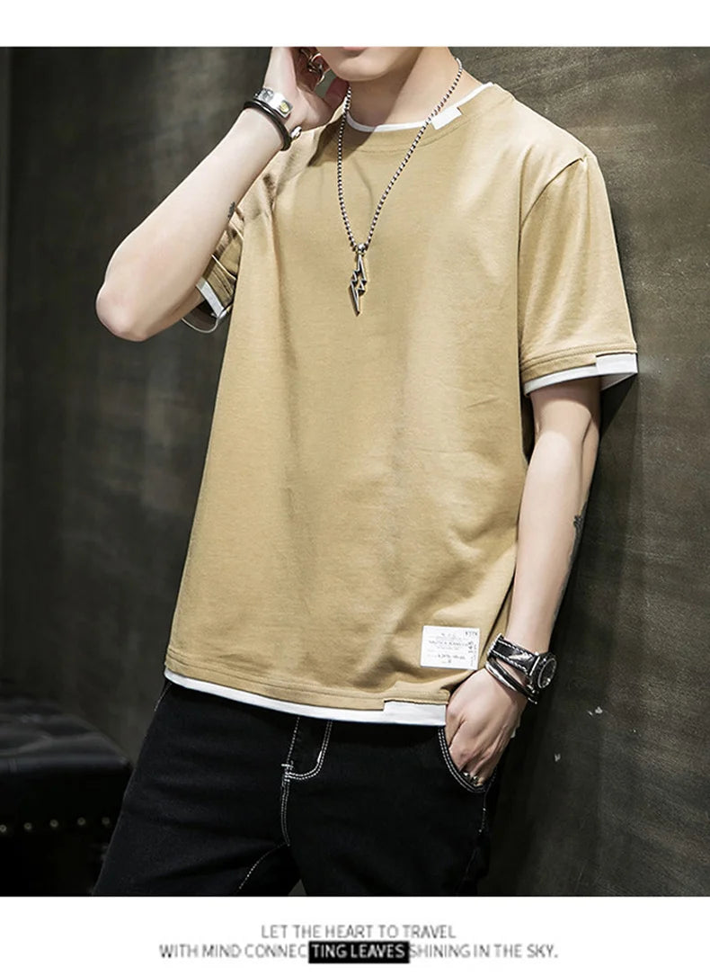 FGKKS 2024 Casual T-shirt For Men Pure Cotton Breathable Fashion Short Sleeve High Quality Design Casual T-shirt For Men