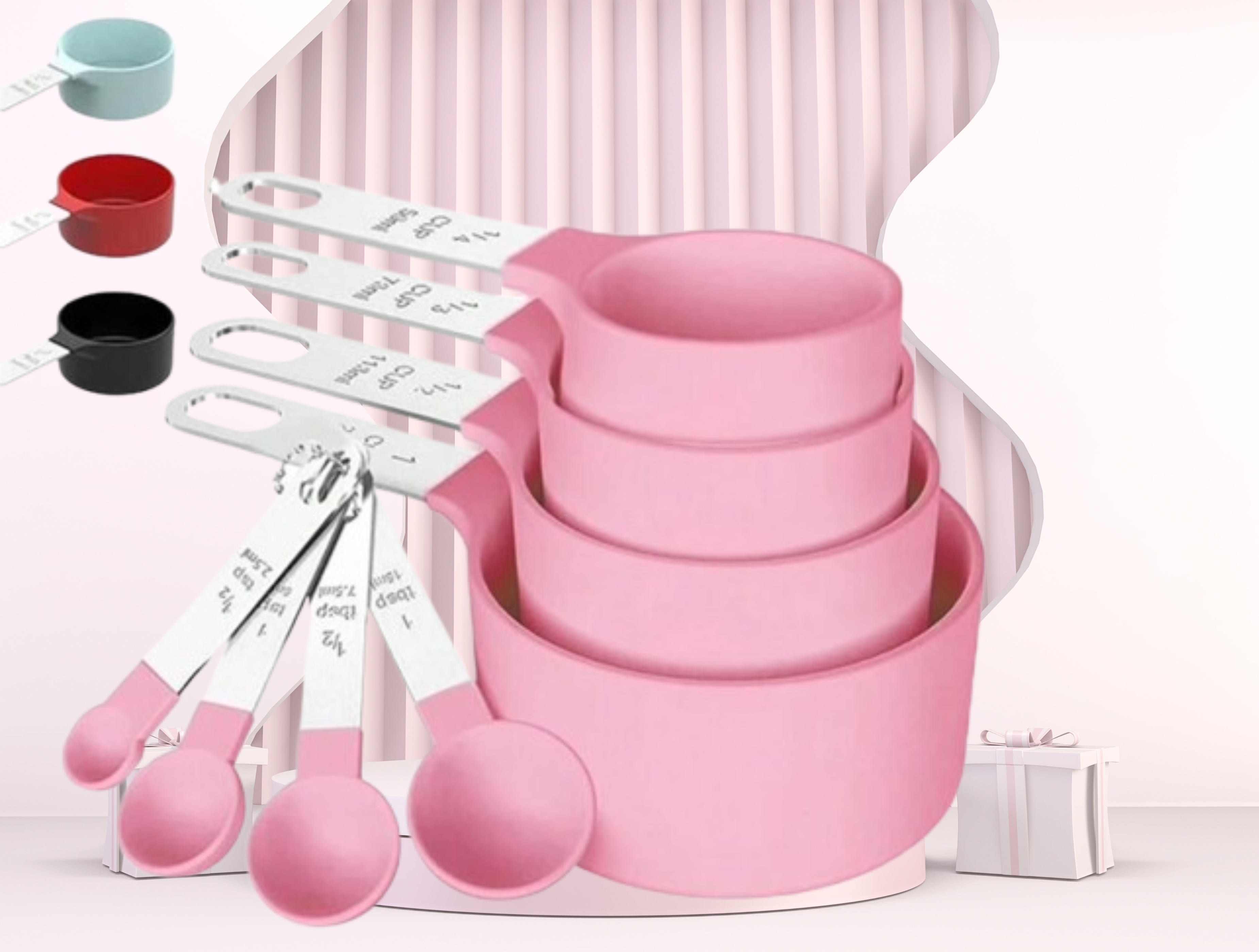 Pink Measuring Cup & Spoon Set – Stainless Steel