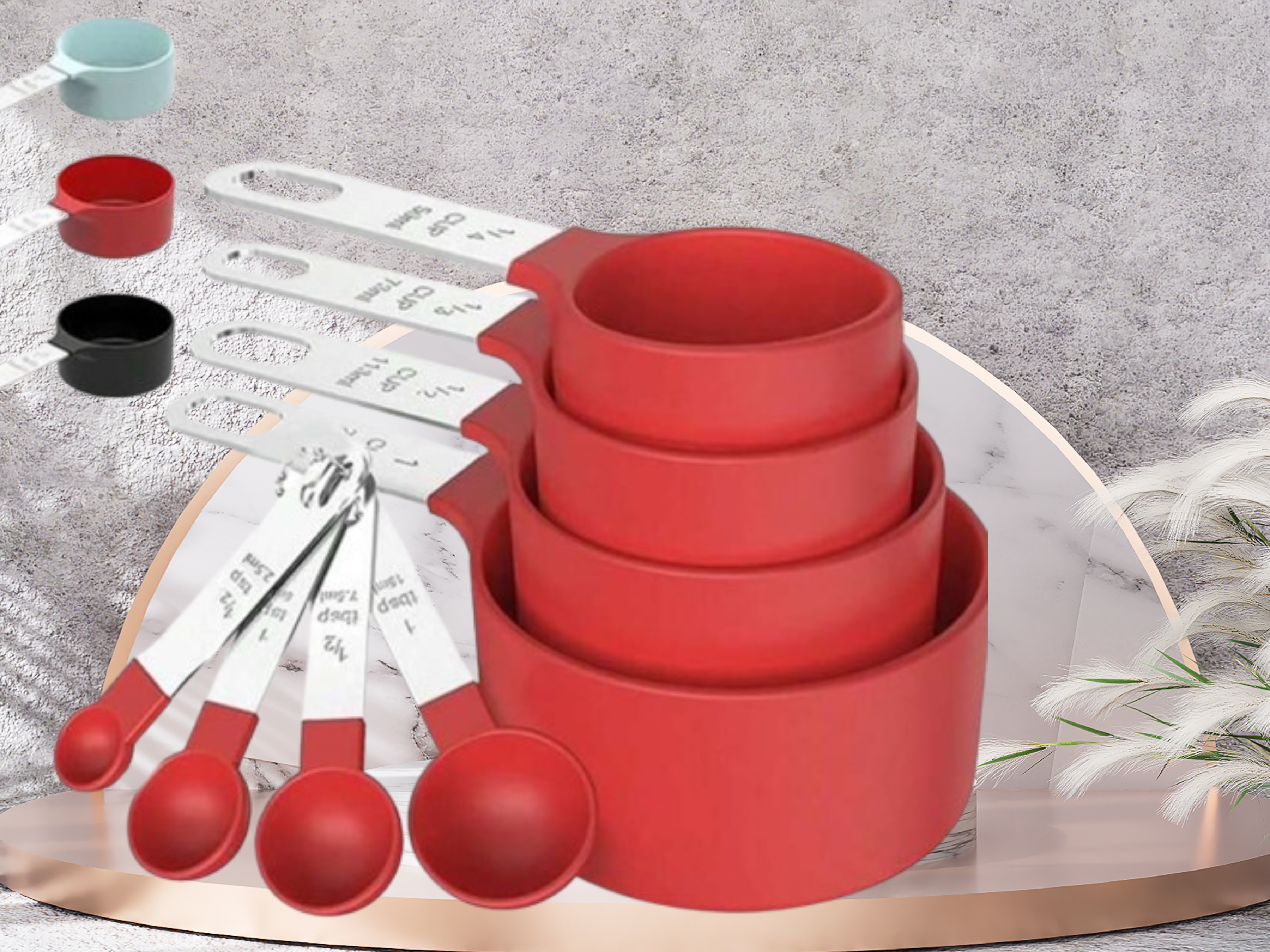 Red Measuring Cup & Spoon Set – Stainless Steel