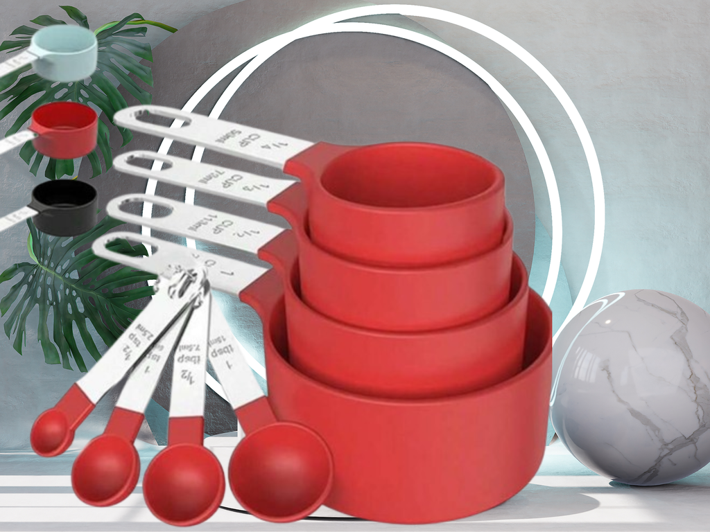 Red Measuring Cup & Spoon Set – Stainless Steel