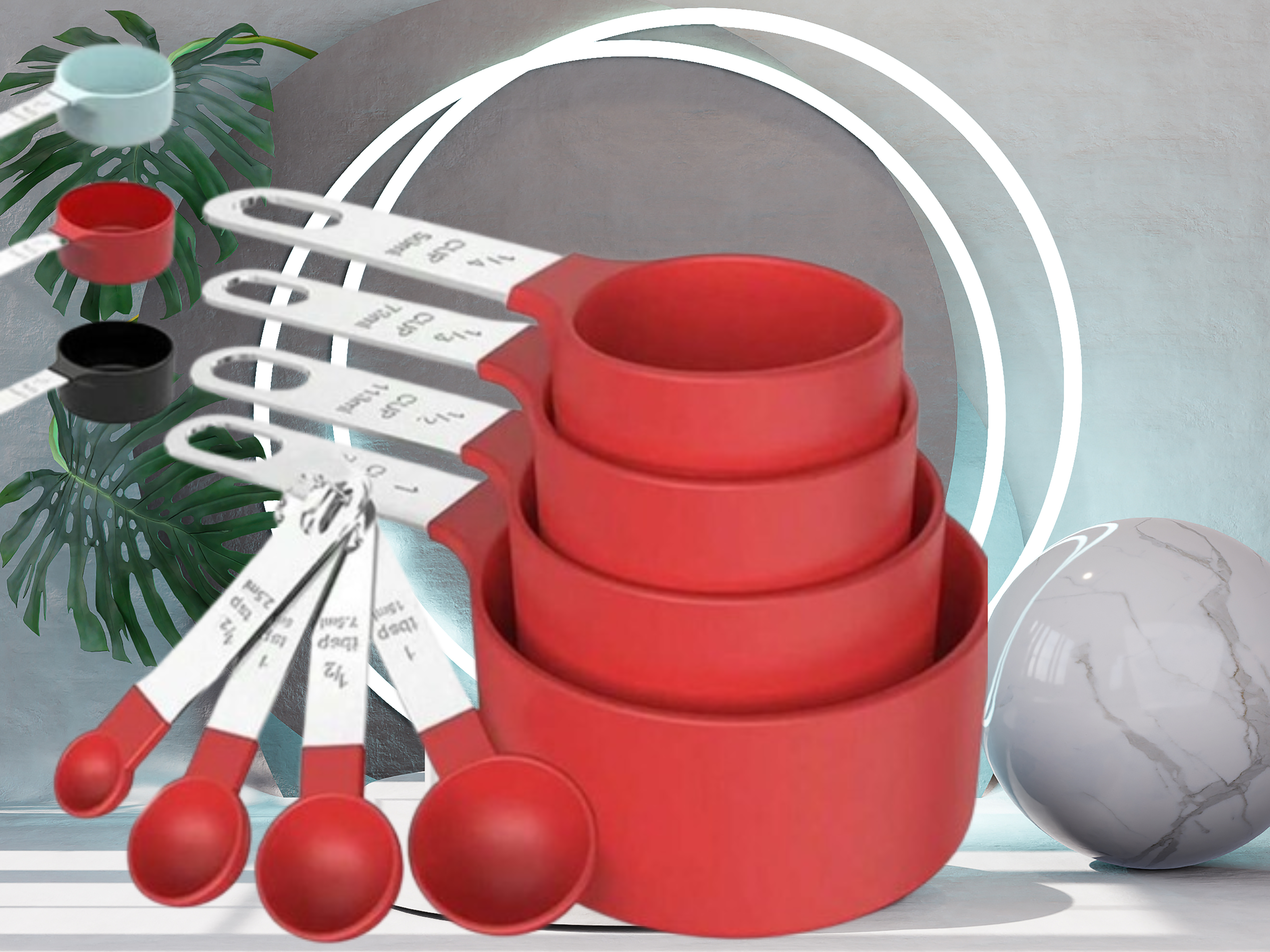 Red Measuring Cup & Spoon Set – Stainless Steel