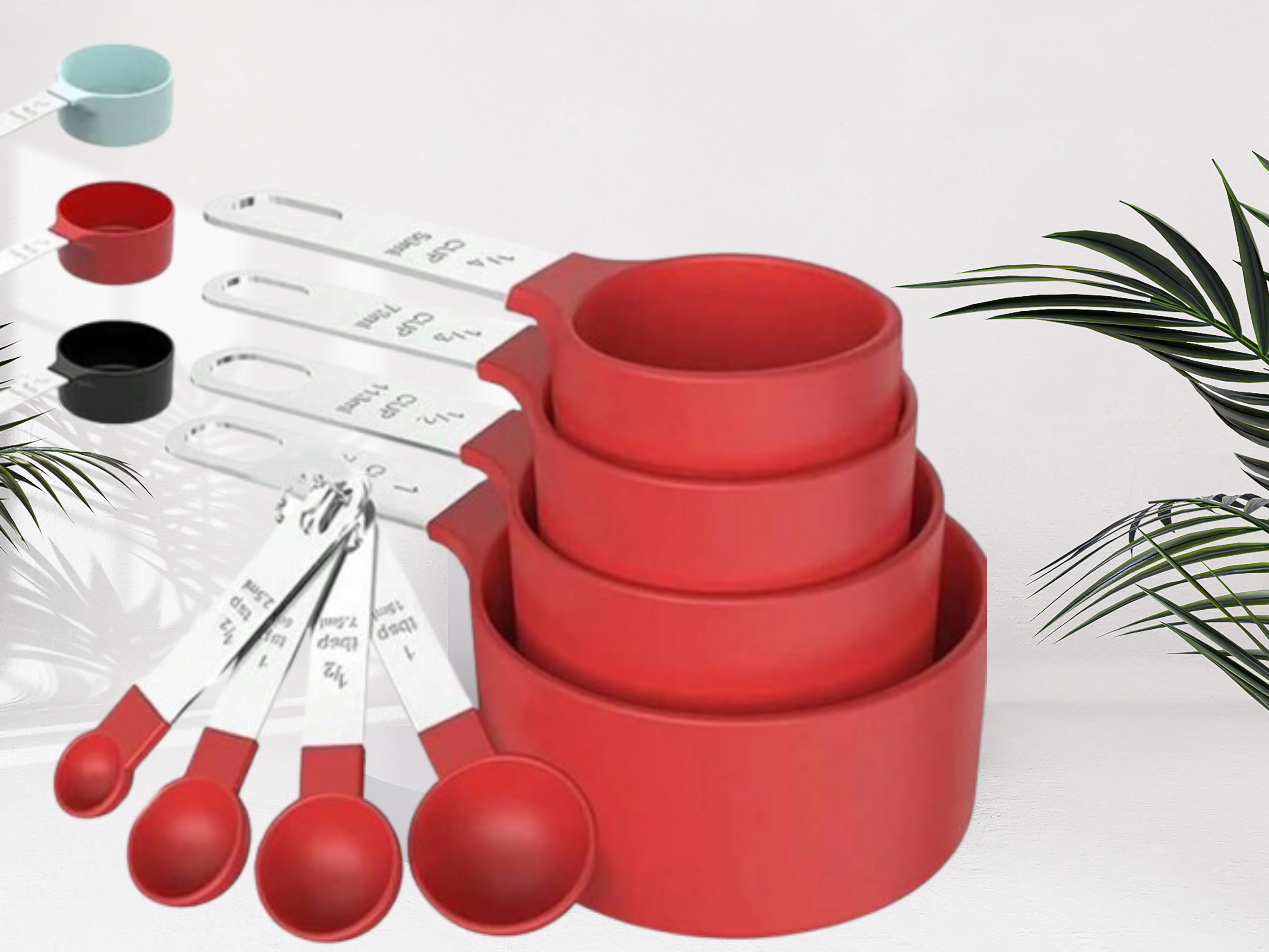 Red Measuring Cup & Spoon Set – Stainless Steel