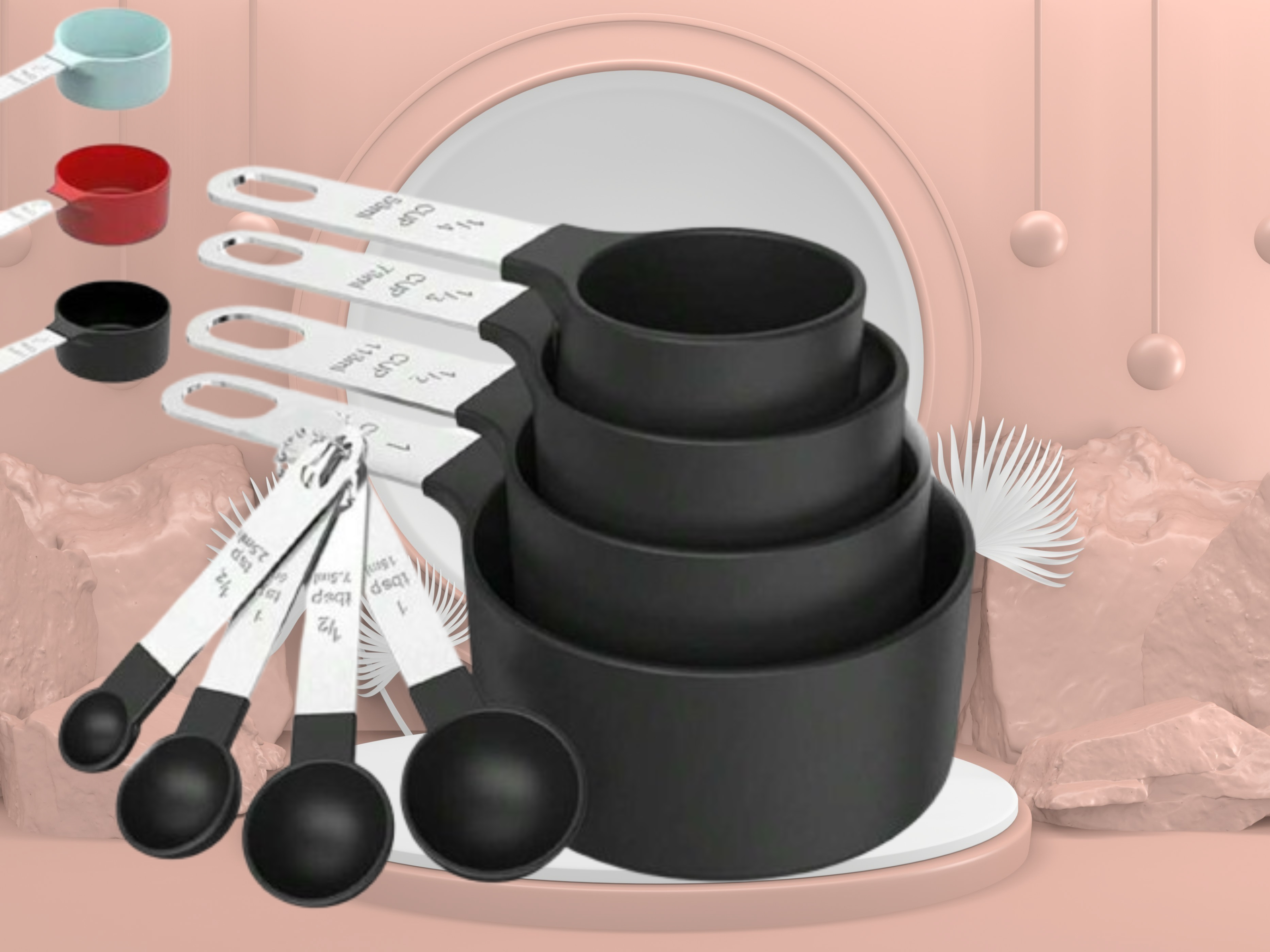 Black Measuring Cup & Spoon Set – Stainless Steel