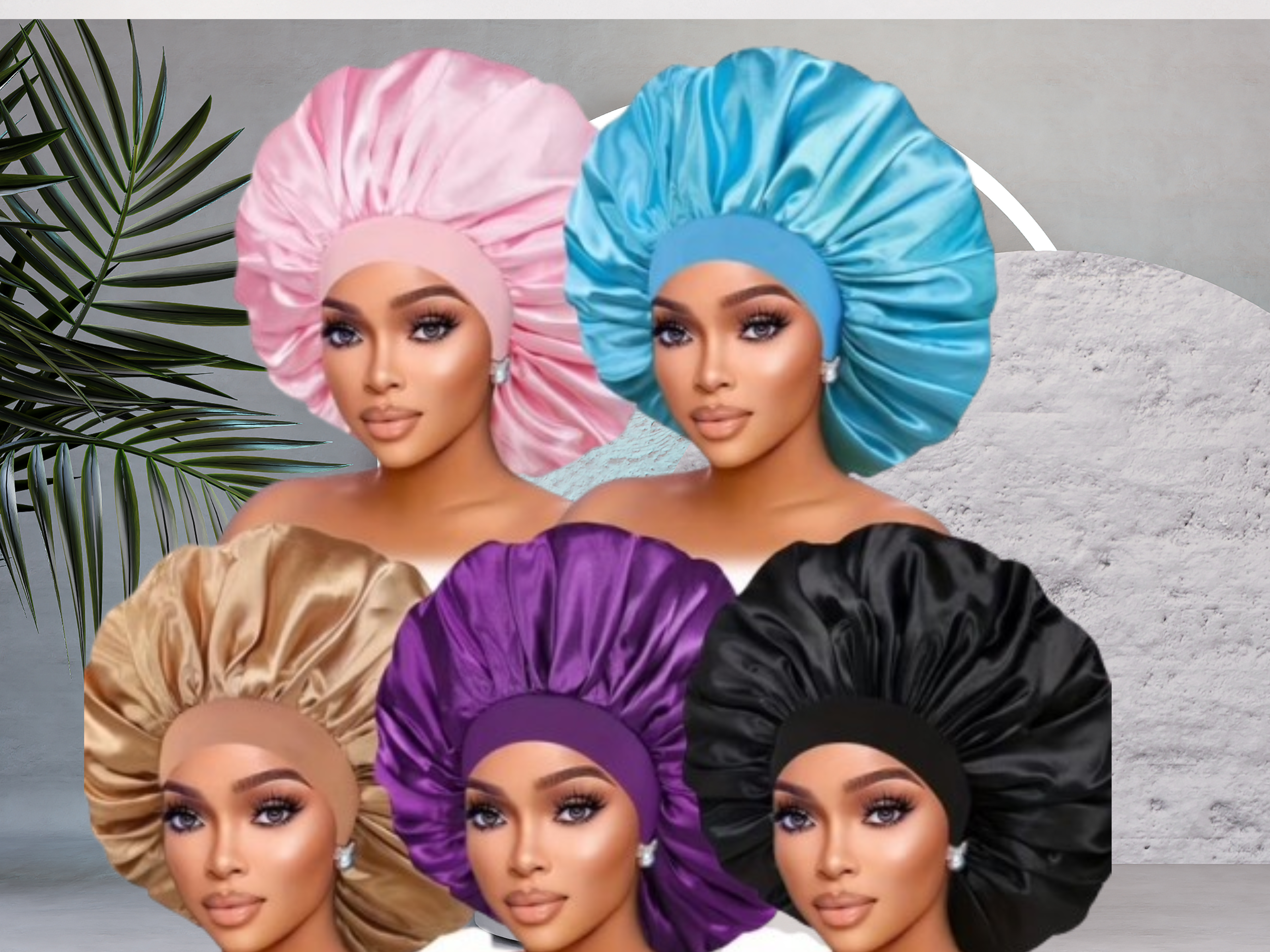 Premium Silky Satin Bonnets – 5-Piece Set for Hair Protection