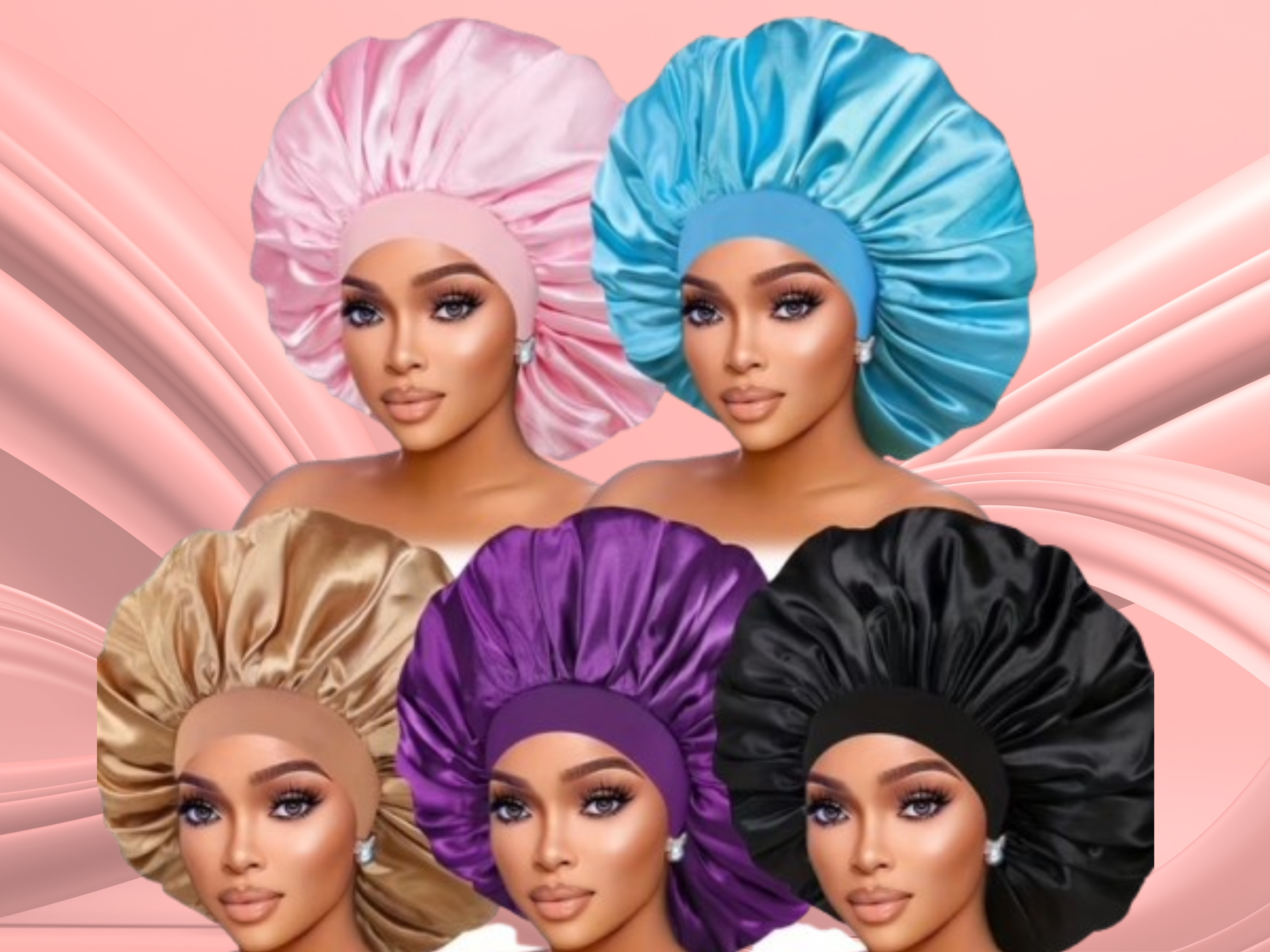Premium Silky Satin Bonnets – 5-Piece Set for Hair Protection