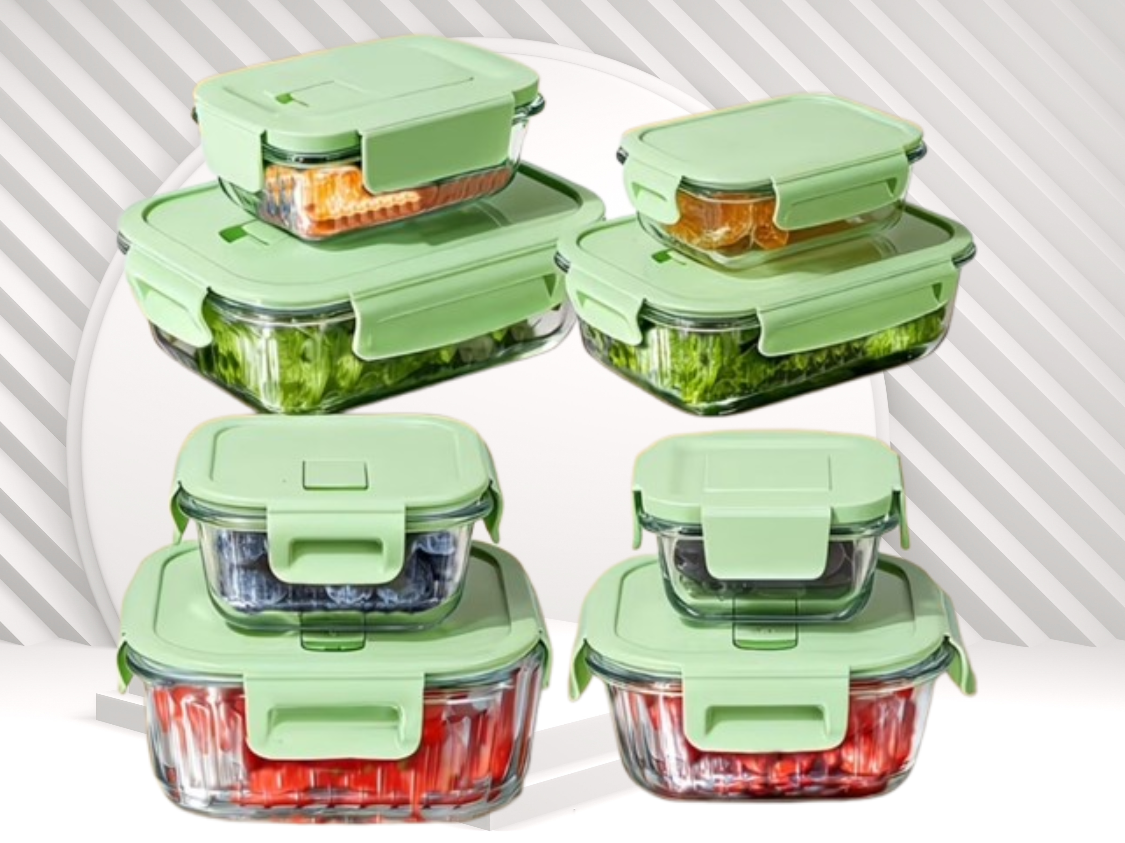 8-Piece Green & Blue Glass Food Storage Container Set