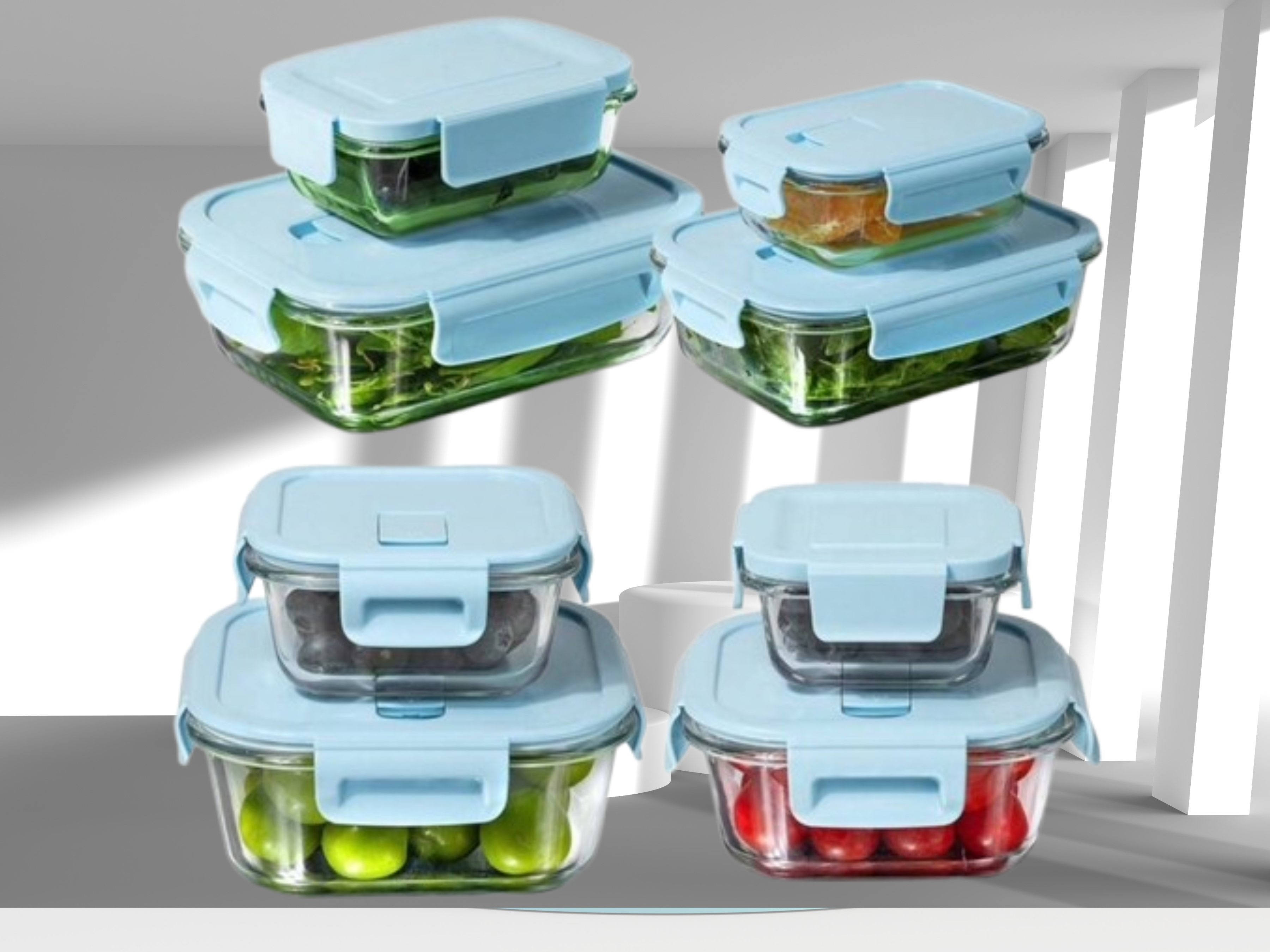 8-Piece Green & Blue Glass Food Storage Container Set